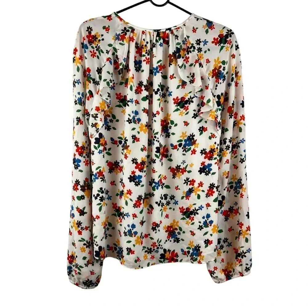 Kate Spade Sailing Floral Ruffle Blouse Ivory Multi Long Sleeve Top NWT Size XL - Picture 4 of 15